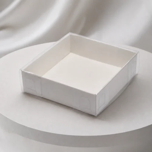 Beyaz Karton Kutu ve Şeffaf Kapak (9x9x3)