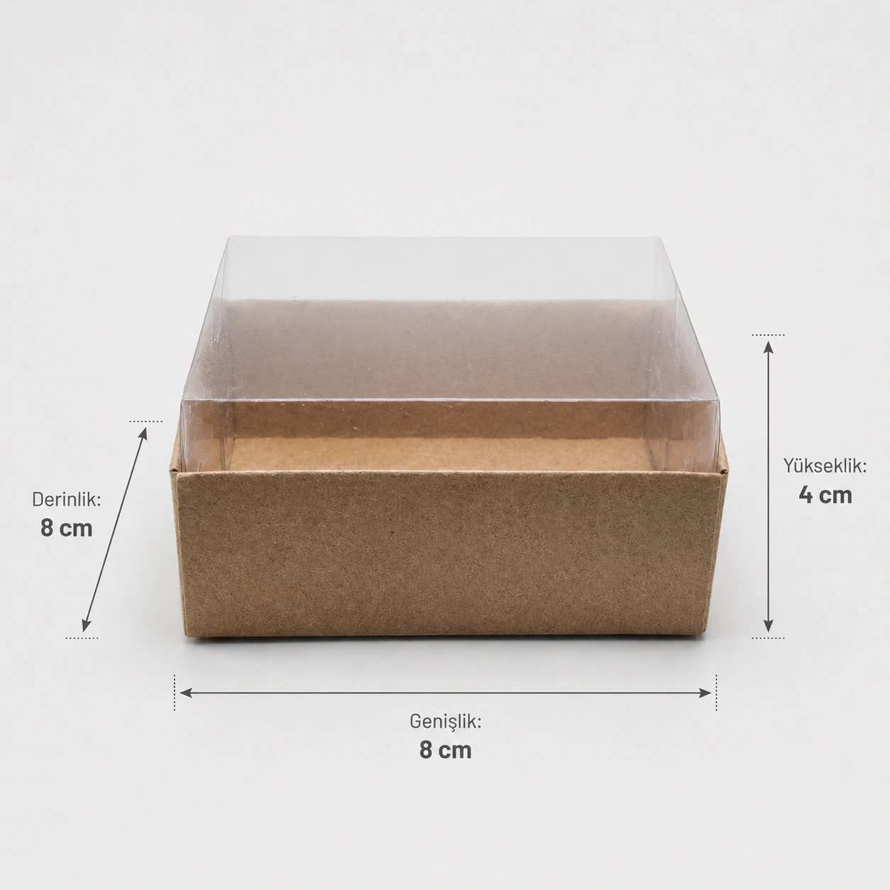 Kraft Karton Kutu ve Şeffaf Kapak (8x8x4) - Görsel 3